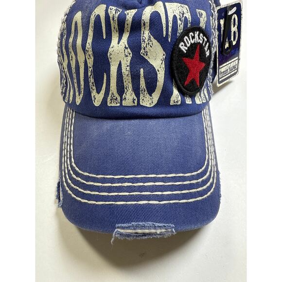 NWT Rockstar Distressed Blue Baseball Ball Cap Hat Unisex Sz OS Adjustable Soft - Picture 4 of 7
